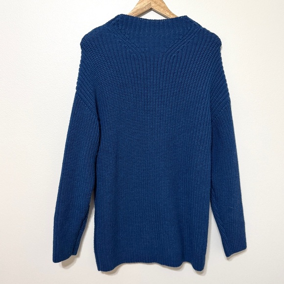 ZARA Wool Blend Sweater Size Medium Blue Tunic Length Knit - Picture 2 of 8